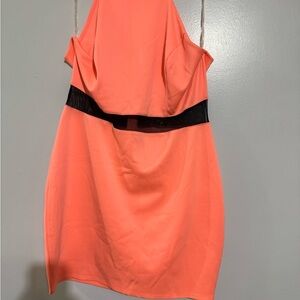HOT Coral Dress with Black Mesh Accent